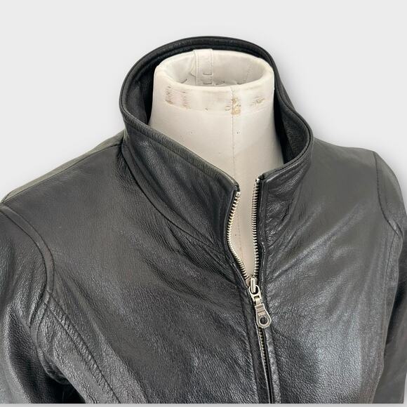 Vintage Wilsons Belted Leather Jacket Black Tie Waist Women's size Medium Edgy - Picture 8 of 14